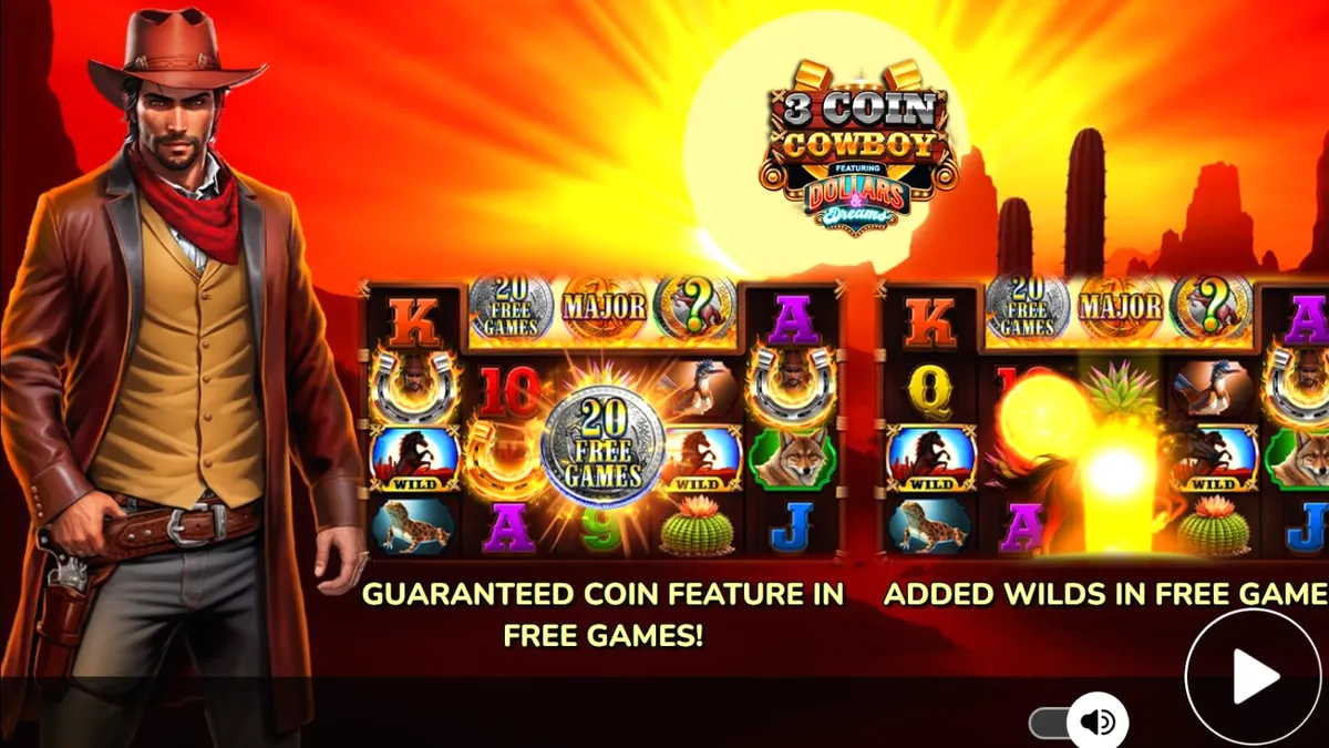 Tampilan visual slot 3 Coin Cowboy Dollars & Dreams dengan tema Wild West